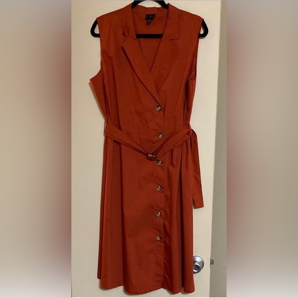 Worthington Brown and Orange Sleeveless Wrap Midi Dress